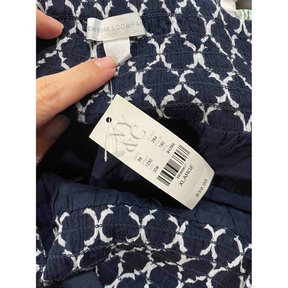 NY Collection Womens XL Skirt Navy White Lattice Print Elastic Waist Midi - Picture 3 of 4